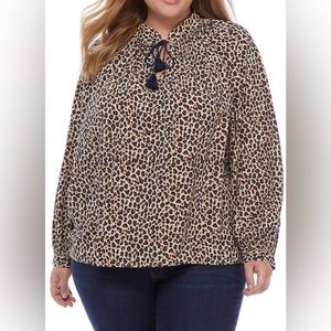 Rarely warn Crown & Ivy leopard print peasant top with blouson sleeves.
